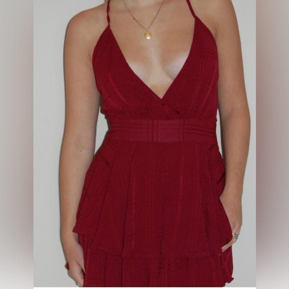 ✨⚡️Checkered Tiered Ruffle Romper Burgundy Maroon Playsuit by Saints and Secrets